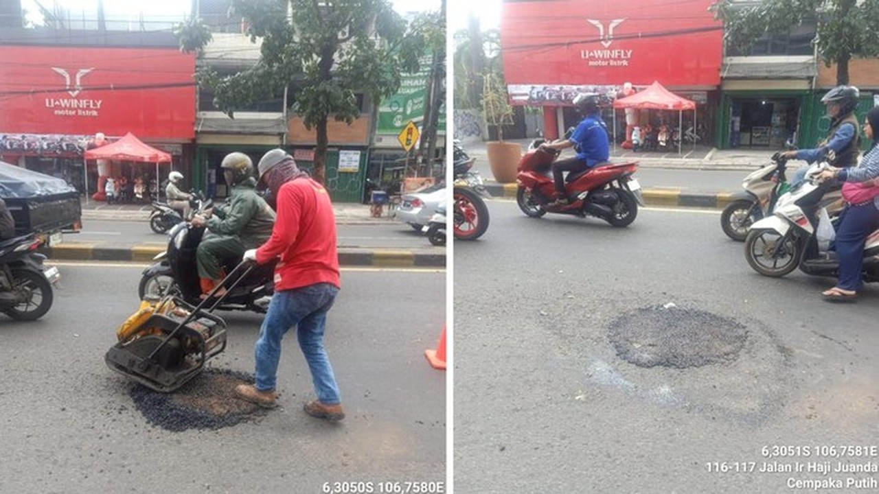 Jalan Berlubang di Tangsel Sebabkan Pengendara Jatuh, Polisi Koordinasi Cepat dengan Pemkot Jalan Berlubang di Tangsel Sebabkan Pengendara Jatuh, Polisi Koordinasi Cepat dengan Pemkot
