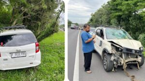 Dua Mobil Ringsek Akibat Senggolan di Tol Jagorawi KM 40 Arah Bogor